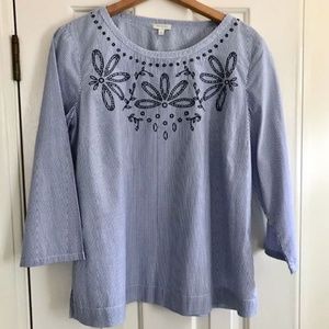 Talbots Blue & White Striped Pull Over Top Size M